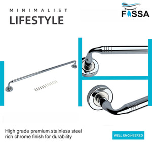 Space-saving wall mounted towel rod keeps towels organized and easy to access.