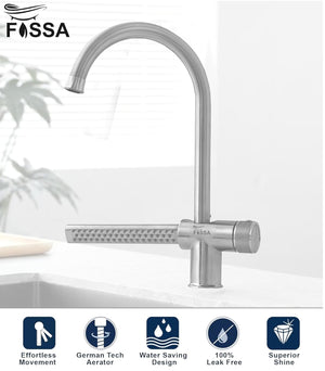 Waterfall Dual-Flow 360° Hot & Cold Stainless Steel Kitchen Mixer Faucet Silver - Fossa Home 