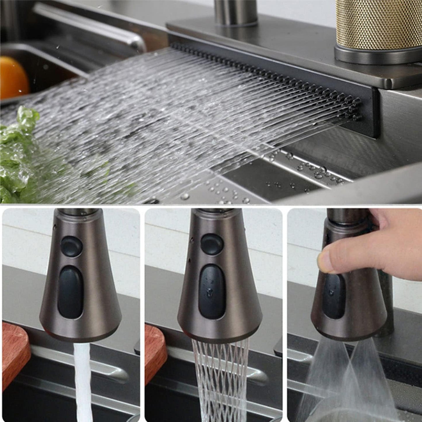 Waterfall pull out black faucet 