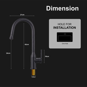 Omega Single-Flow 360° Hot & Cold 304 Stainless Steel Kitchen Mixer Faucet Black - Fossa Home 