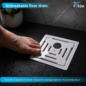 ront view of the Areas 6x6 Inch Ceramic Floor Drain featuring a premium melamine finish