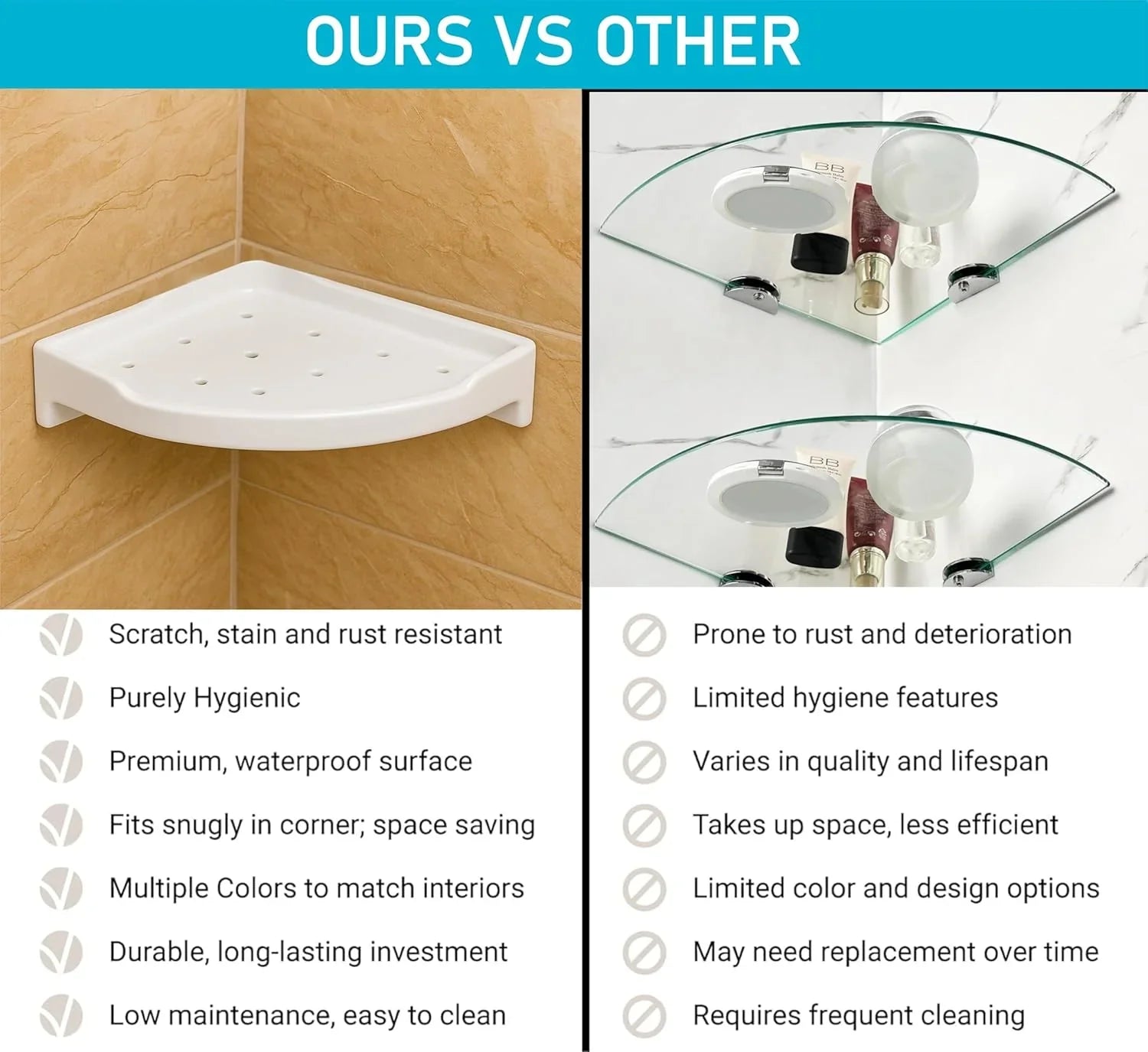 modern bathroom white corner wall shelf unbreakable abs