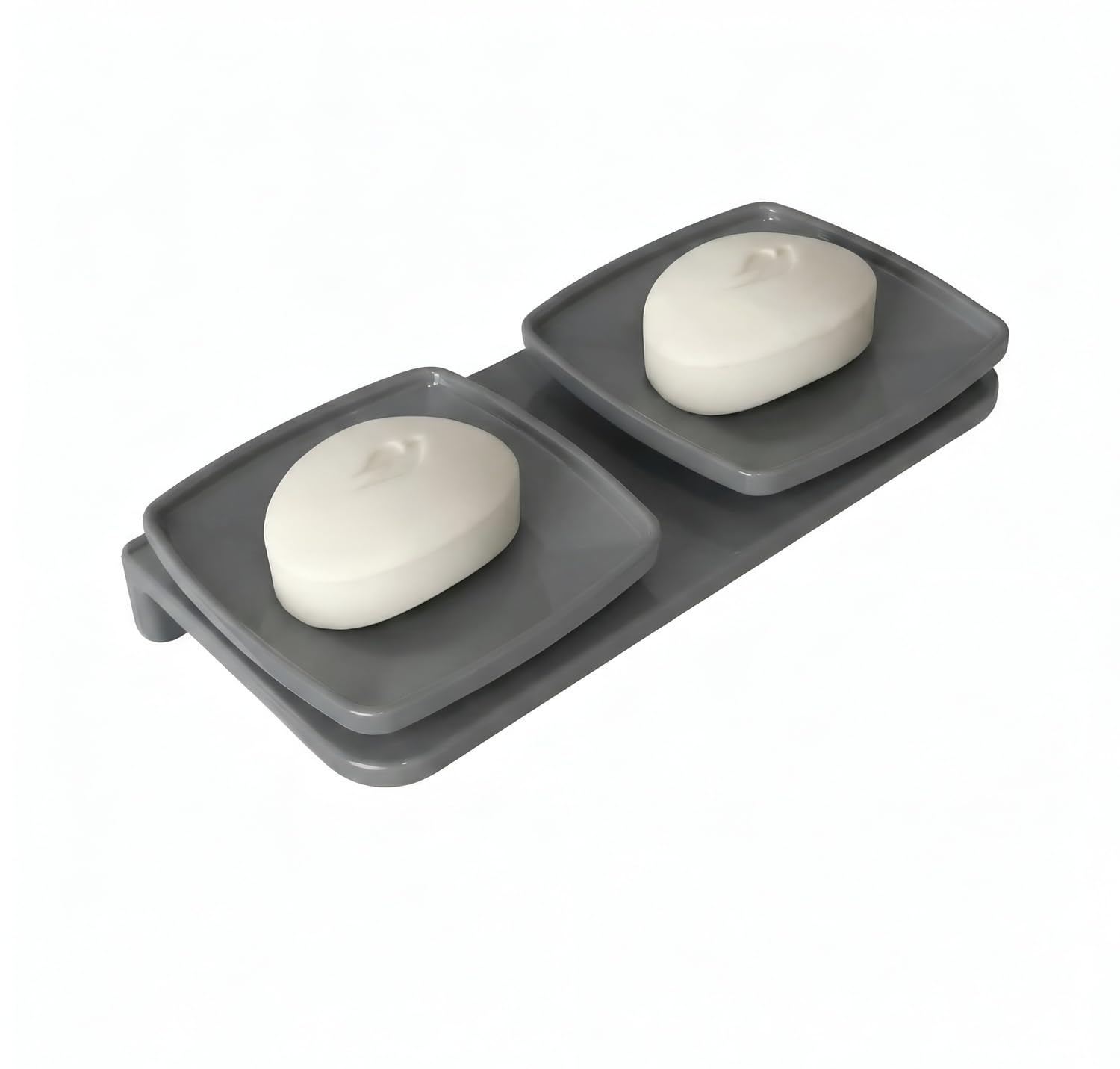 Grey Double Soap Dish Unbreakable ABS Rectangular Ceramic Finish (RG-116)