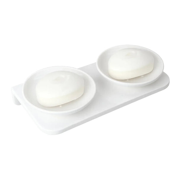 White Double Soap Dish Unbreakable ABS Round Ceramic Finish (RW-122) - Fossa Home 