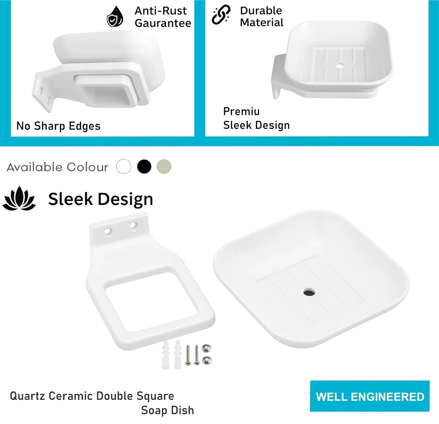 white rectangular soap holder abs unbreakable ceramic look design