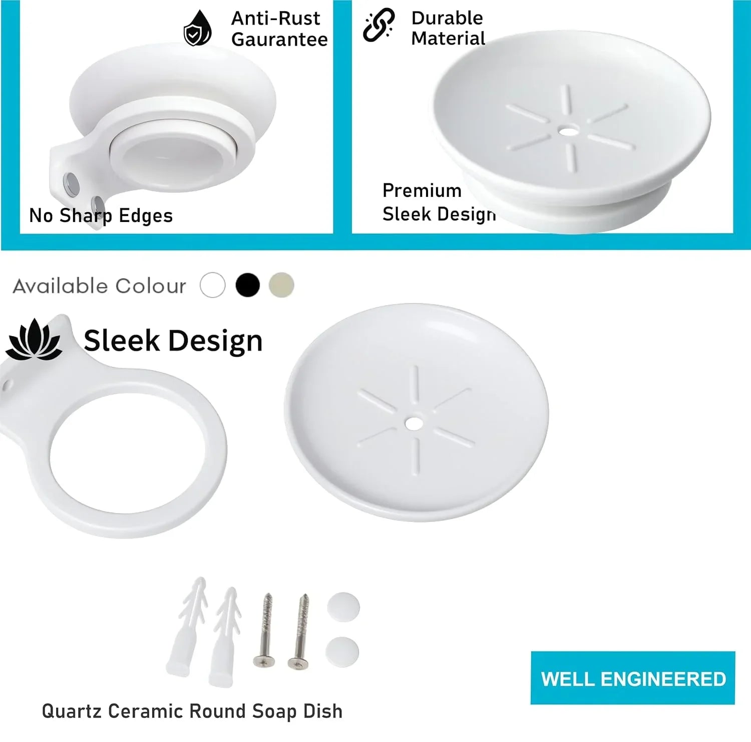 bathroom soap dish white abs material with ceramic finish