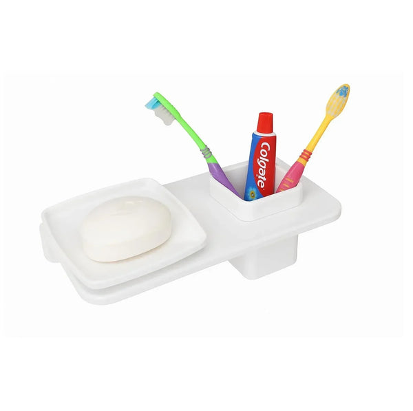 White Soap Dish with Toothbrush Holder Unbreakable Abs Rectangular Ceramic Finish (RW-114) - Fossa Home 