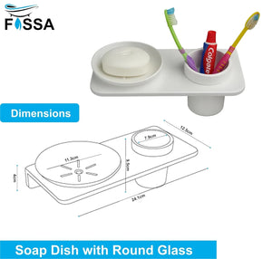 abs unbreakable white soap dish with toothbrush holder, round ceramic finish
