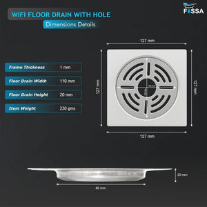 Wifi Floor Drain (5 x 5 Inches) Premium Stainlees Steel With Hole - Fossa Home 