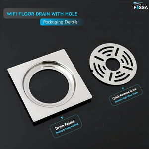 Wifi Floor Drain (5 x 5 Inches) Premium Stainlees Steel With Hole - Fossa Home 