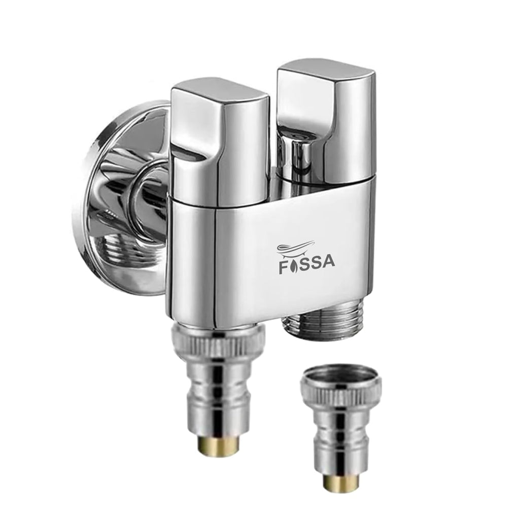 Fossa Shower Diverter Valve,Two Outlets Dual Control Washing Machine Tap Triangular Adapter Valve Spare Parts for Toilet, Bidet, Shower, Sink, (Chrome Finish) with Nozzle
