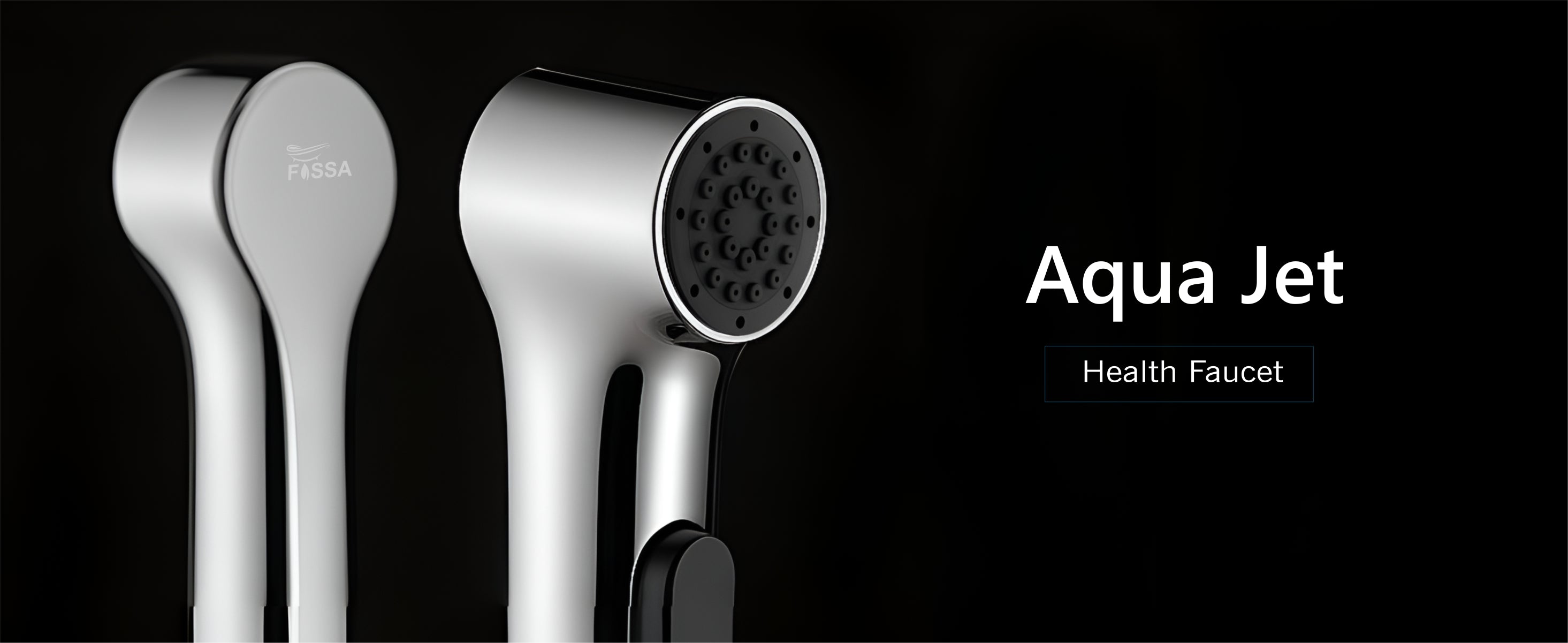 Two shower heads labeled 'Aqua Jet' on a black background