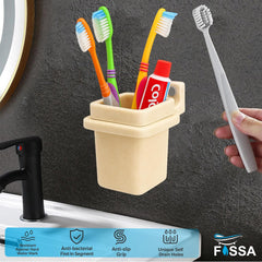 Fossa Classy Quartz Ceramic Brush Holder – Wall Mounted Round Brush Stand for Bathroom | Standing Toothbrush Holder, Scratch-Resistant | Ivory (Glossy Finish) - Fossa Home 