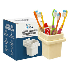 Fossa Classy Quartz Ceramic Brush Holder – Wall Mounted Round Brush Stand for Bathroom | Standing Toothbrush Holder, Scratch-Resistant | Ivory (Glossy Finish) - Fossa Home 