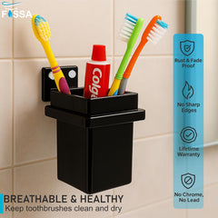 Fossa Square Brush Holder – Wall Mounted Toothbrush Stand for Bathroom | Standing Toothbrush Holder, Scratch Resistant, Durable Grip | Black (Glossy Finish) - Fossa Home 