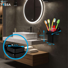 Fossa Square Brush Holder – Wall Mounted Toothbrush Stand for Bathroom | Standing Toothbrush Holder, Scratch Resistant, Durable Grip | Black (Glossy Finish) - Fossa Home 