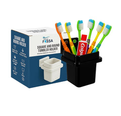 Fossa Square Brush Holder – Wall Mounted Toothbrush Stand for Bathroom | Standing Toothbrush Holder, Scratch Resistant, Durable Grip | Black (Glossy Finish) - Fossa Home 
