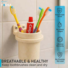 FOSSA Quartz Ceramic Brush Holder – Wall Mounted Round Brush Stand for Bathroom | Anti-Bacterial, Hard Water Stain Resistant, Anti-Slip Grip | Marble Glossy Finish - Fossa Home 