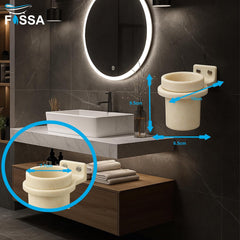 FOSSA Quartz Ceramic Brush Holder – Wall Mounted Round Brush Stand for Bathroom | Anti-Bacterial, Hard Water Stain Resistant, Anti-Slip Grip | Marble Glossy Finish - Fossa Home 