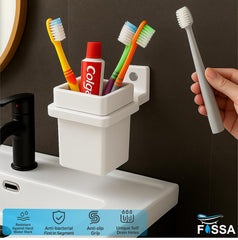 Fossa Square Brush Holder – Wall Mounted Ceramic Toothbrush Stand for Bathroom | Standing Toothbrush Holder, Scratch Resistant | White (Glossy Finish) - Fossa Home 
