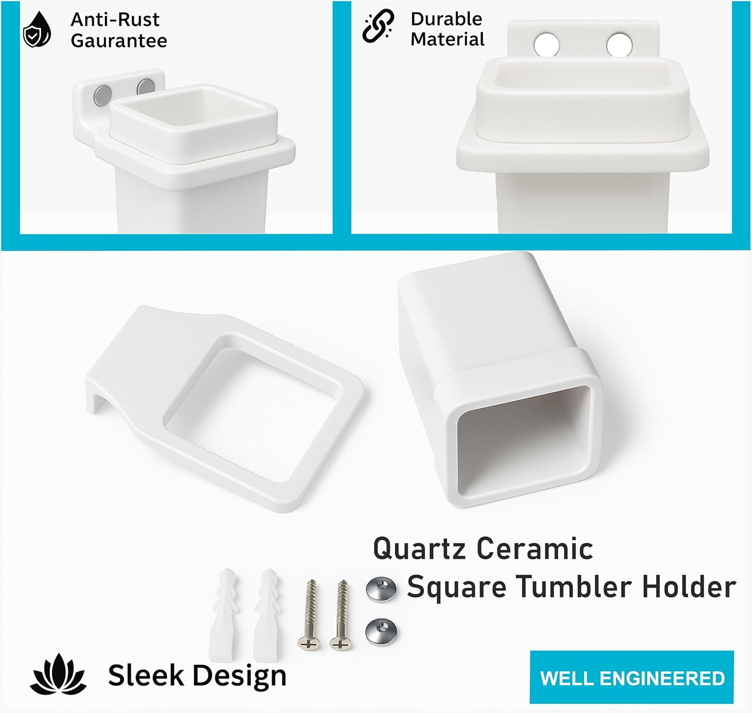 Fossa Square Brush Holder – Wall Mounted Ceramic Toothbrush Stand for Bathroom | Standing Toothbrush Holder, Scratch Resistant | White (Glossy Finish) - Fossa Home 