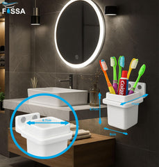Fossa Square Brush Holder – Wall Mounted Ceramic Toothbrush Stand for Bathroom | Standing Toothbrush Holder, Scratch Resistant | White (Glossy Finish) - Fossa Home 