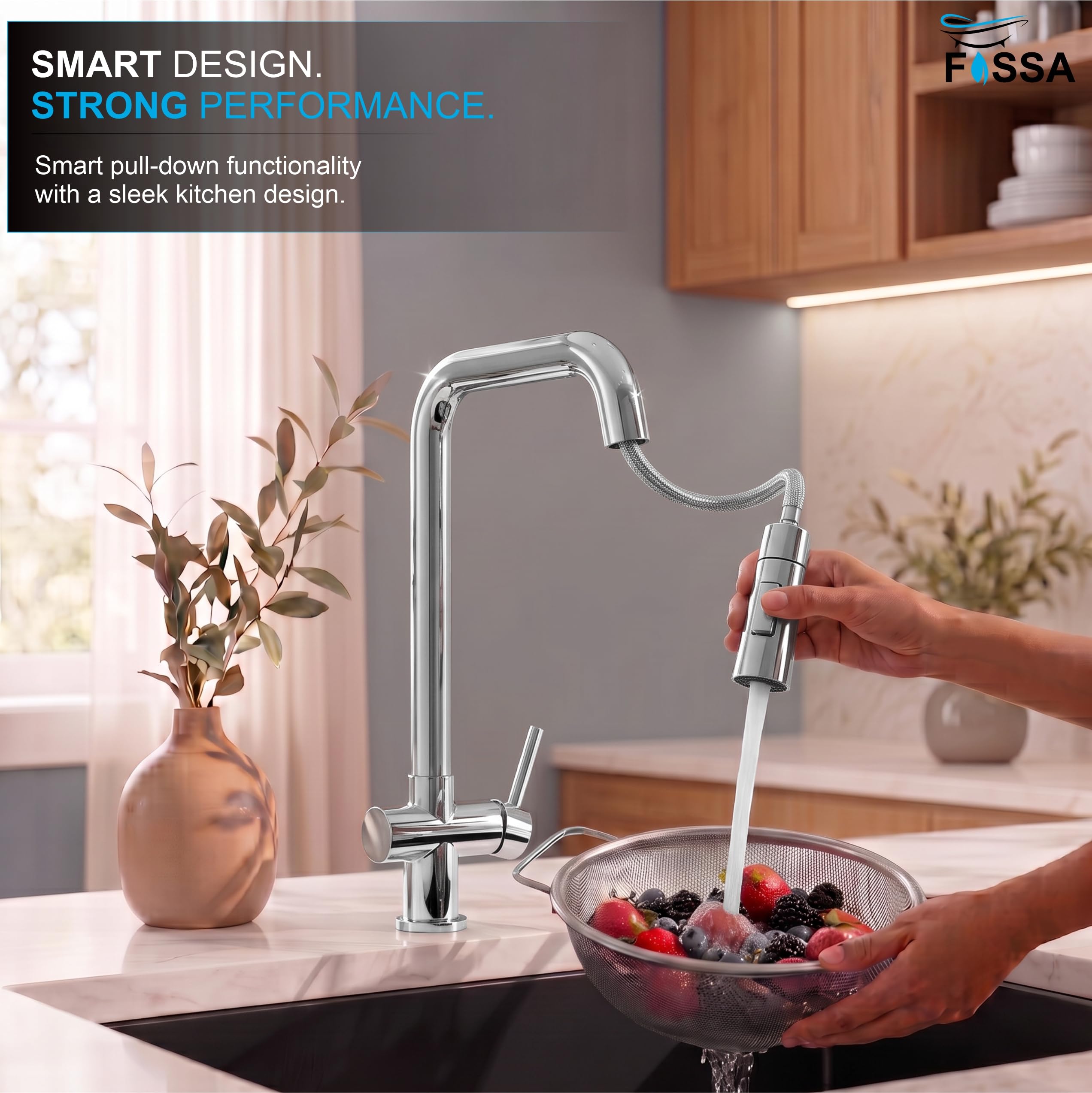 Cacia flexible kitchen faucet with movable pull-out sprayer, 360° swivel action and heavy-duty SUS 304 material