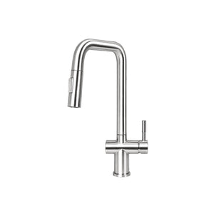Cacia Two-Flow Heavy SUS 304 Pull-Out Kitchen Mixer Faucet in Silver with 360° Rotation and Hot Cold Water