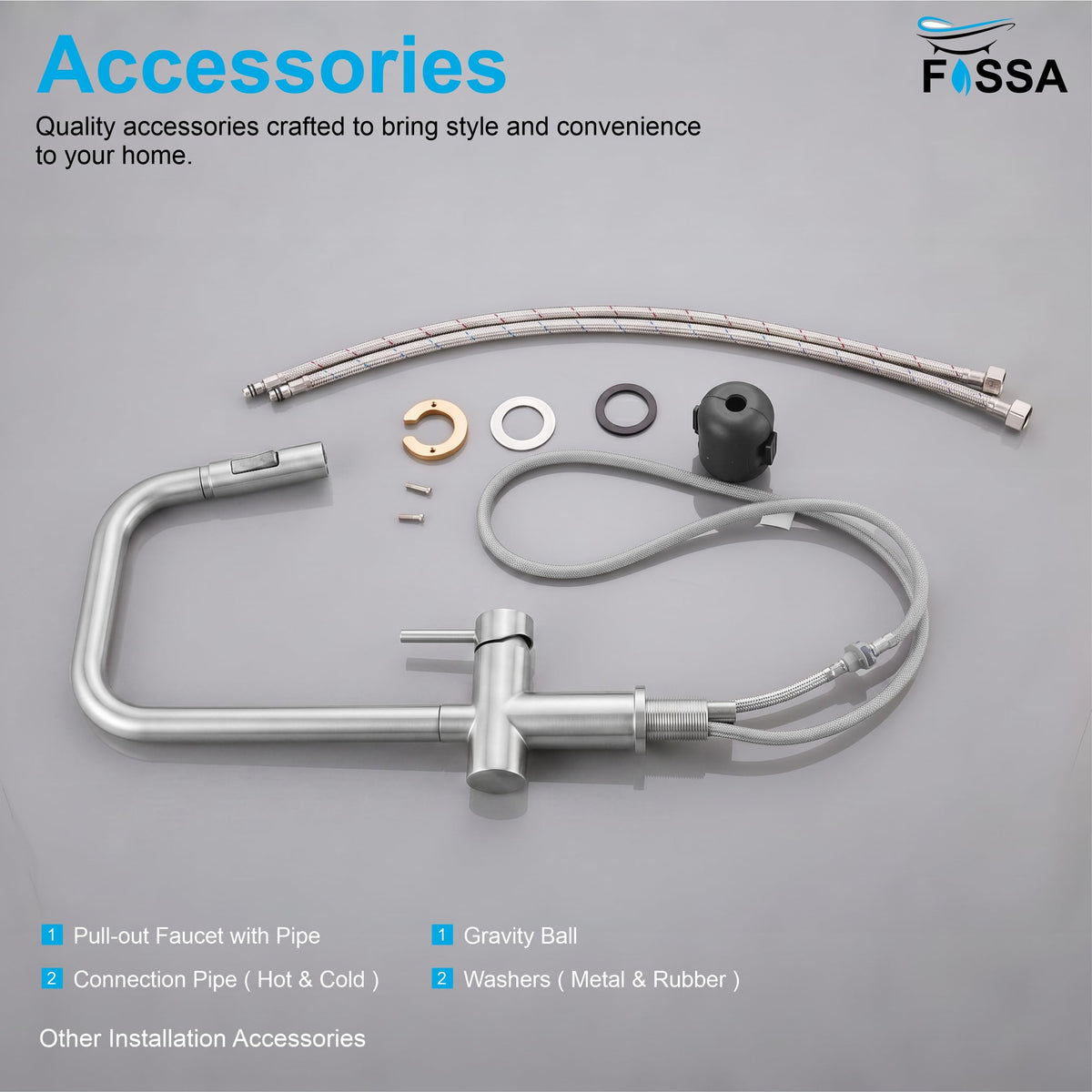 Cacia Silver Pull-Out Tap for Kitchen Sink with Durable SUS 304 Stainless Steel Body and Dual Water Flow