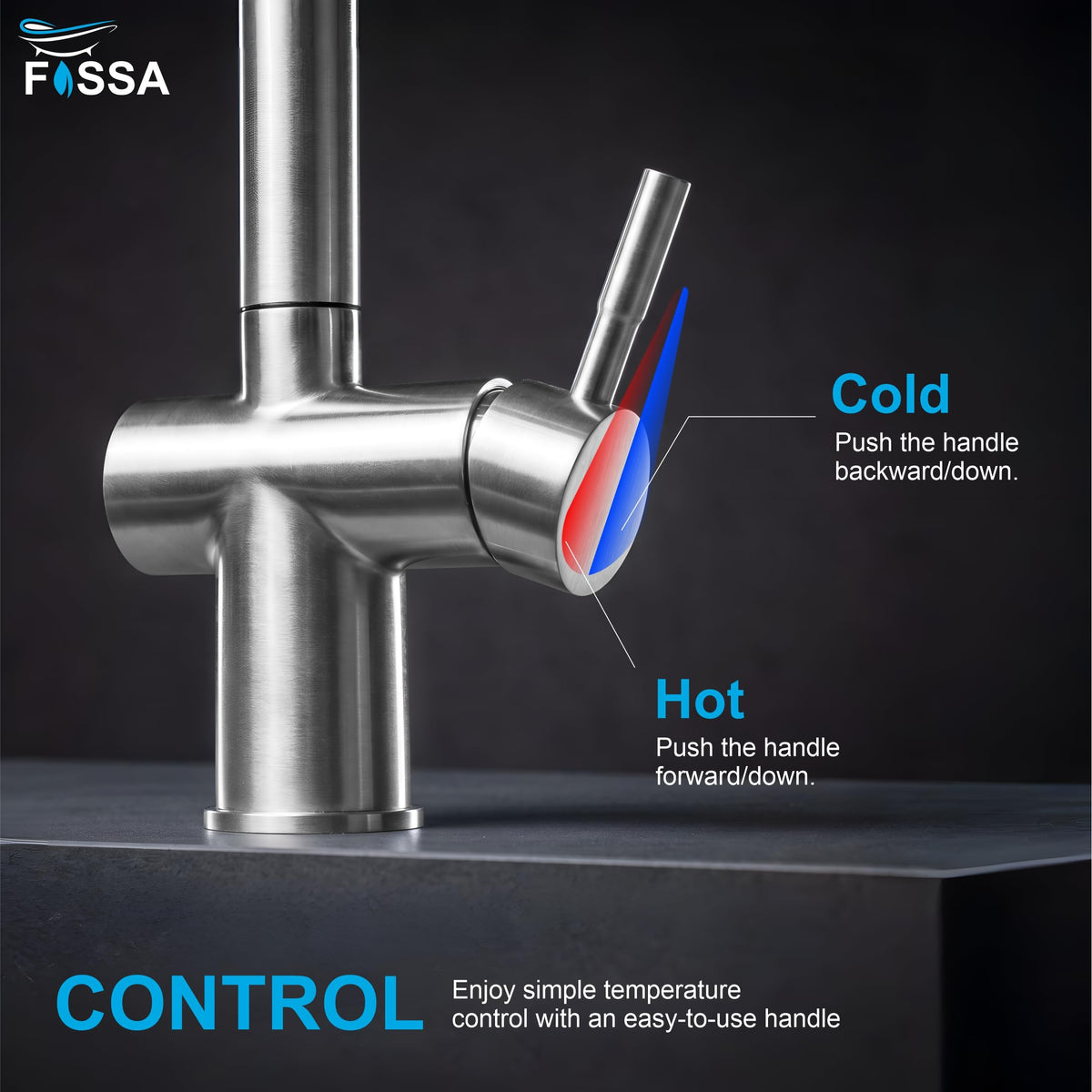 Cacia Stainless Steel Silver Tap for kitchen sink with 360° movement, hot cold mixer control and pull-out design