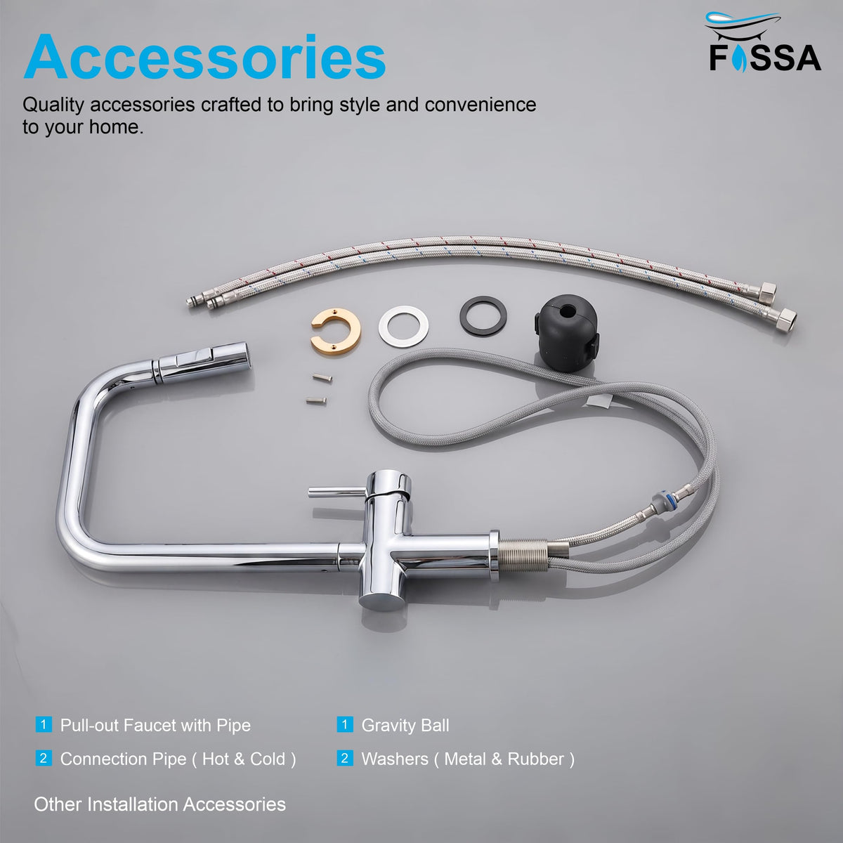 Modern Cacia swivel neck mixer featuring 360 degree rotation and a practical pull-out spray head