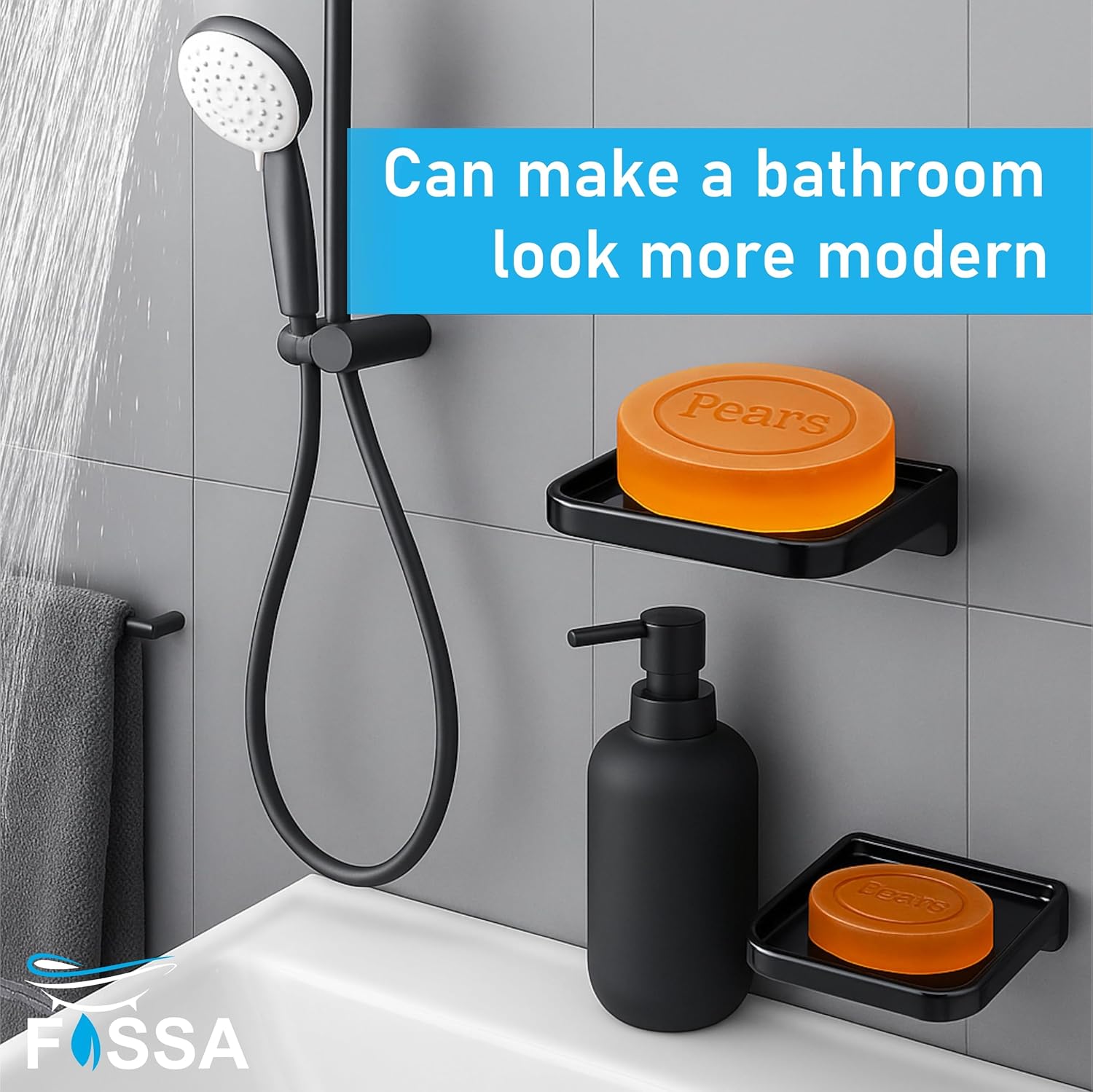 Fossa Classic Ceramic Soap Dish for Bathroom & Kitchen – Wall Mounted Soap Dish Holder with Anti-Rust & Anti-Slip Grip | Bathroom Soap Holder, Kitchen Soap Dish, Soap Stand Black (Glossy Finish) - Fossa Home 