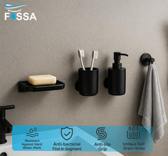 Fossa Classic Ceramic Soap Dish for Bathroom & Kitchen – Wall Mounted Soap Dish Holder with Anti-Rust & Anti-Slip Grip | Bathroom Soap Holder, Kitchen Soap Dish, Soap Stand Black (Glossy Finish) - Fossa Home 