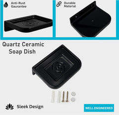 Fossa Classic Ceramic Soap Dish for Bathroom & Kitchen – Wall Mounted Soap Dish Holder with Anti-Rust & Anti-Slip Grip | Bathroom Soap Holder, Kitchen Soap Dish, Soap Stand Black (Glossy Finish) - Fossa Home 