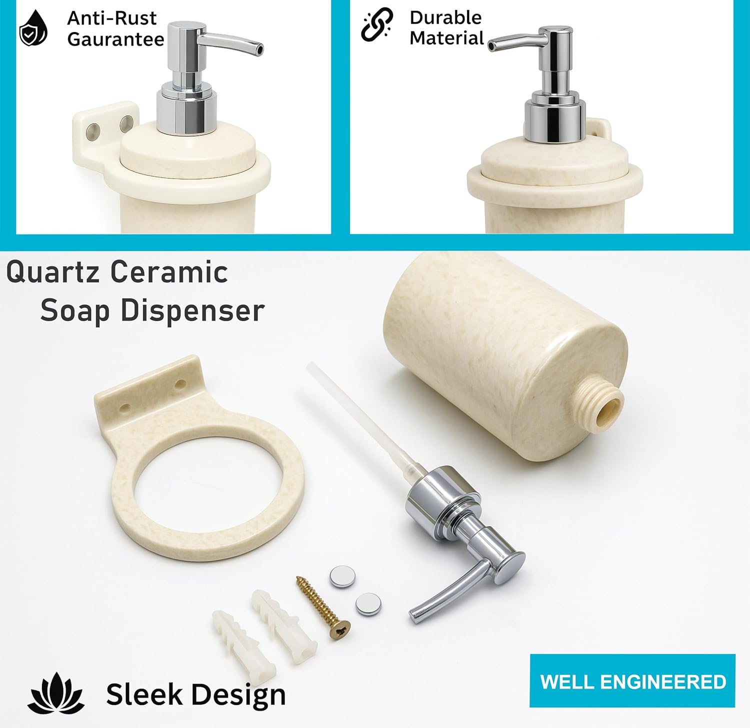 Fossa Classy Soap Dispenser for Bathroom & Kitchen – Wall Mounted Dispenser for Hand Wash & Face Wash | Ceramic Body Ivory (Glossy Finish) - Fossa Home 