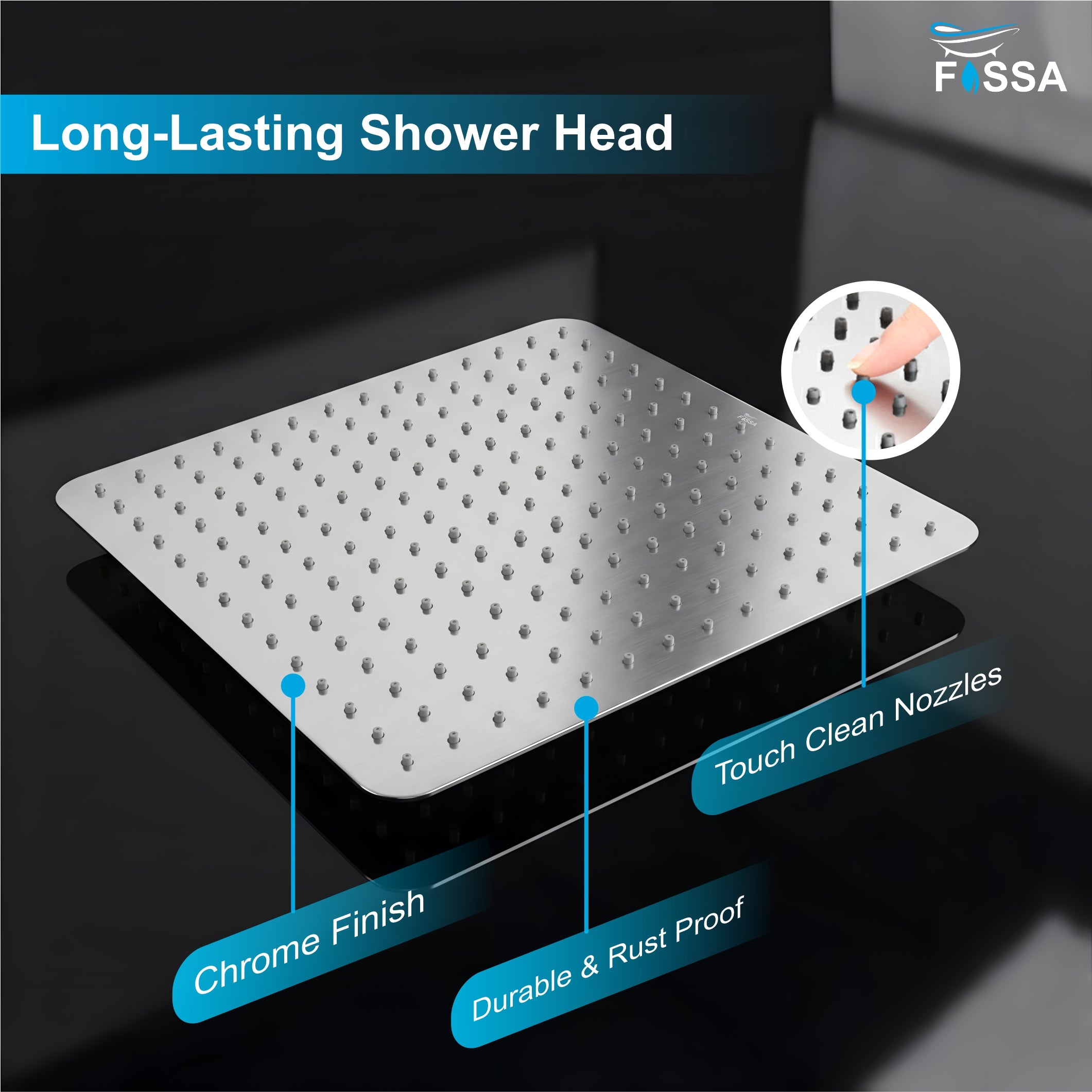 Colva 12 x 12 Inches 304-Grade Square Stainless Steel Floor Drain with Arm for bathrooms and wet areas.