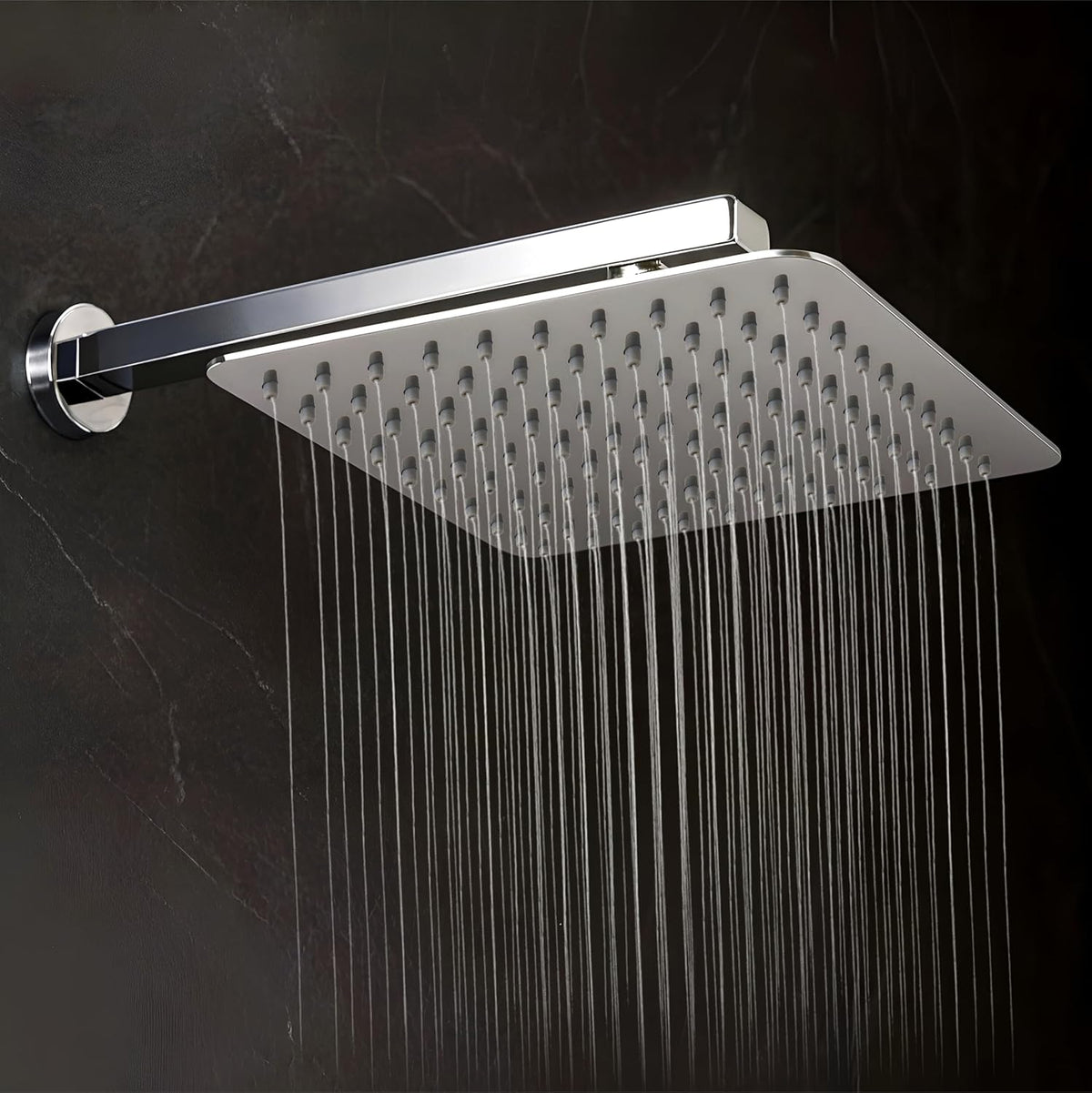 Colva (8x8 Inches) 304- Grade Stainless Steel Chrome Finish Overhead Shower With Arm (15 Inch)