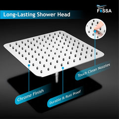 Colva (8x8 Inches) 304- Grade Stainless Steel Chrome Finish Overhead Shower With Arm (15 Inch)