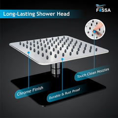 Fossa Colva 6x6 Inch Rain Shower Head, Square High Pressure Overhead Shower, 304 Stainless Steel, Luxury Bathroom Rainfall Shower, Durable Rust-Resistant (Chrome Finish)