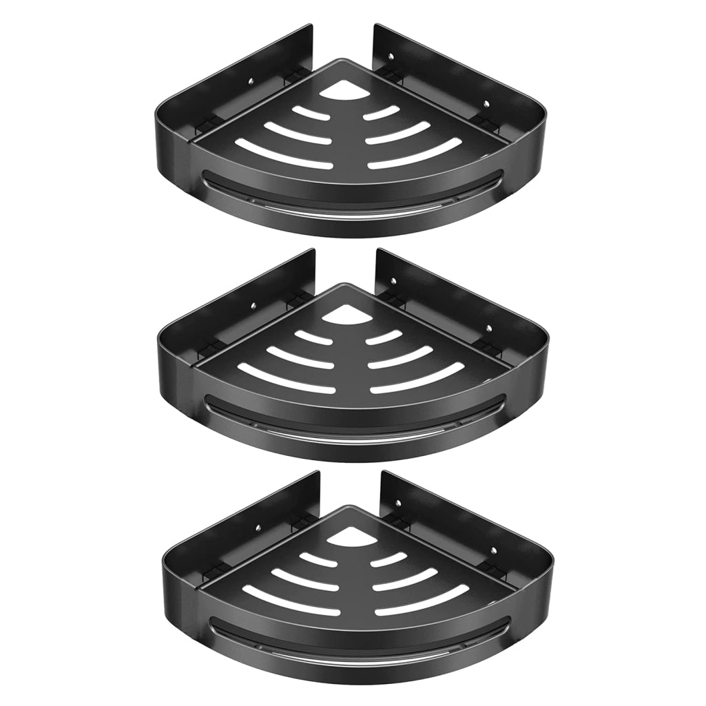 FOSSA Bathroom Shelf, Rustproof Corner Shower Caddy for Bathroom Kitchen Organizer, 304 Stainless Steel (Triangle,3 Packs) (Black)
