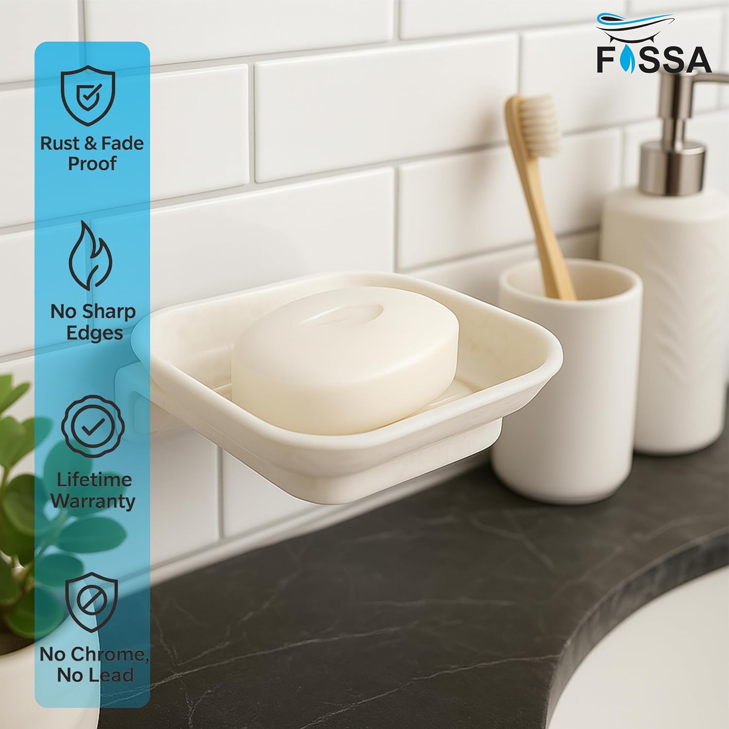 Fossa Classic Ceramic Unbreakable Wall Mounted Soap Dish for Bathroom – with Self-Drain, Rust-Proof & Space-Saving Design | Modern Bathroom Accessories (White)