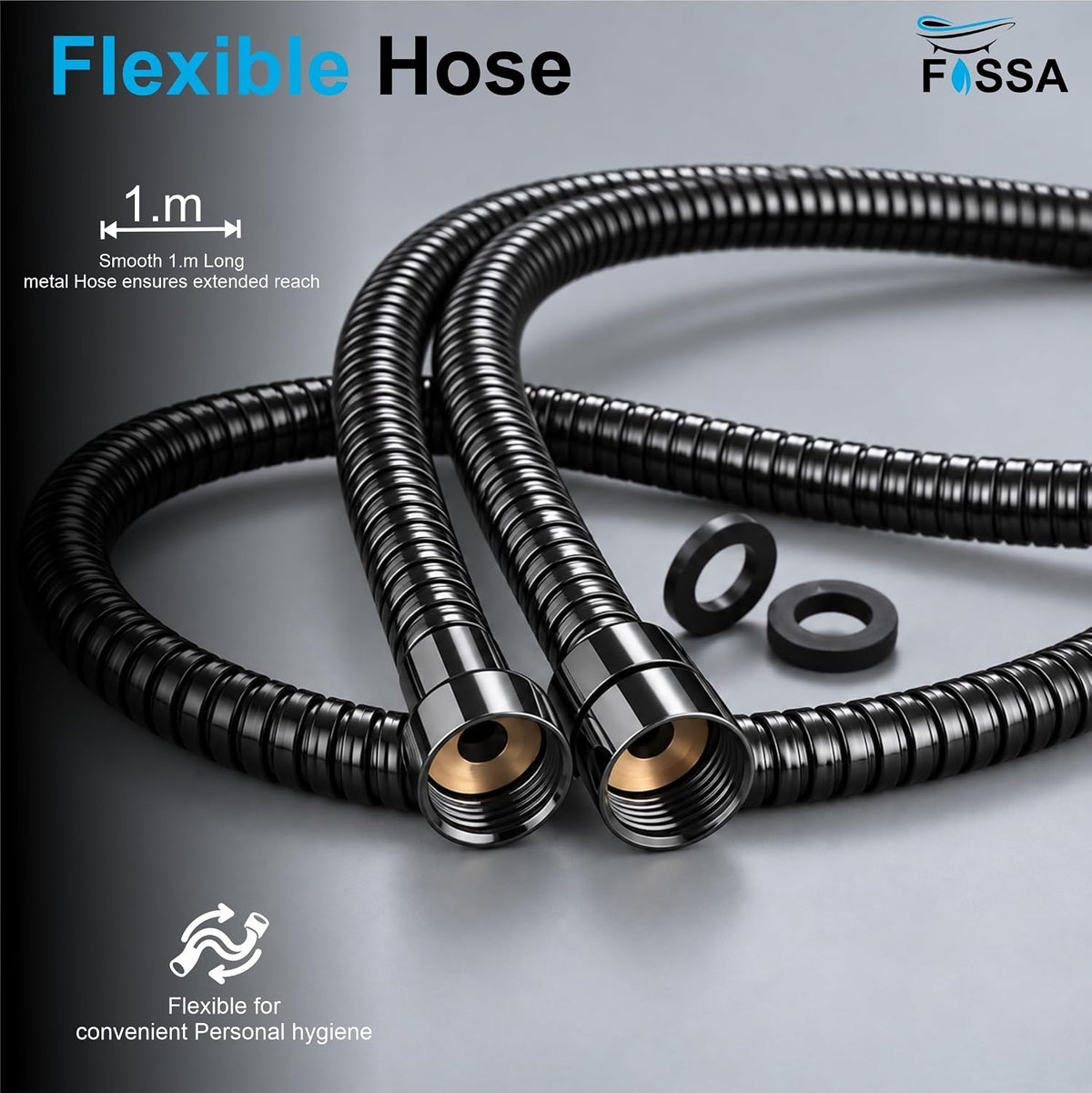 Erica Black Health Faucet with 1 Meter 304-Grade SS Flexible Hose Pipe