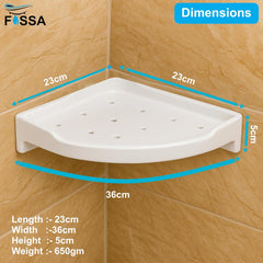 Fossa Classic Ceramic Corner Wall Shelf for Bathroom & Living Room – Wall Mounted Corner Stand for Toiletries | Space-Saving Waterproof Bathroom Corner Shelf Ivory (Glossy Finish) - Fossa Home 