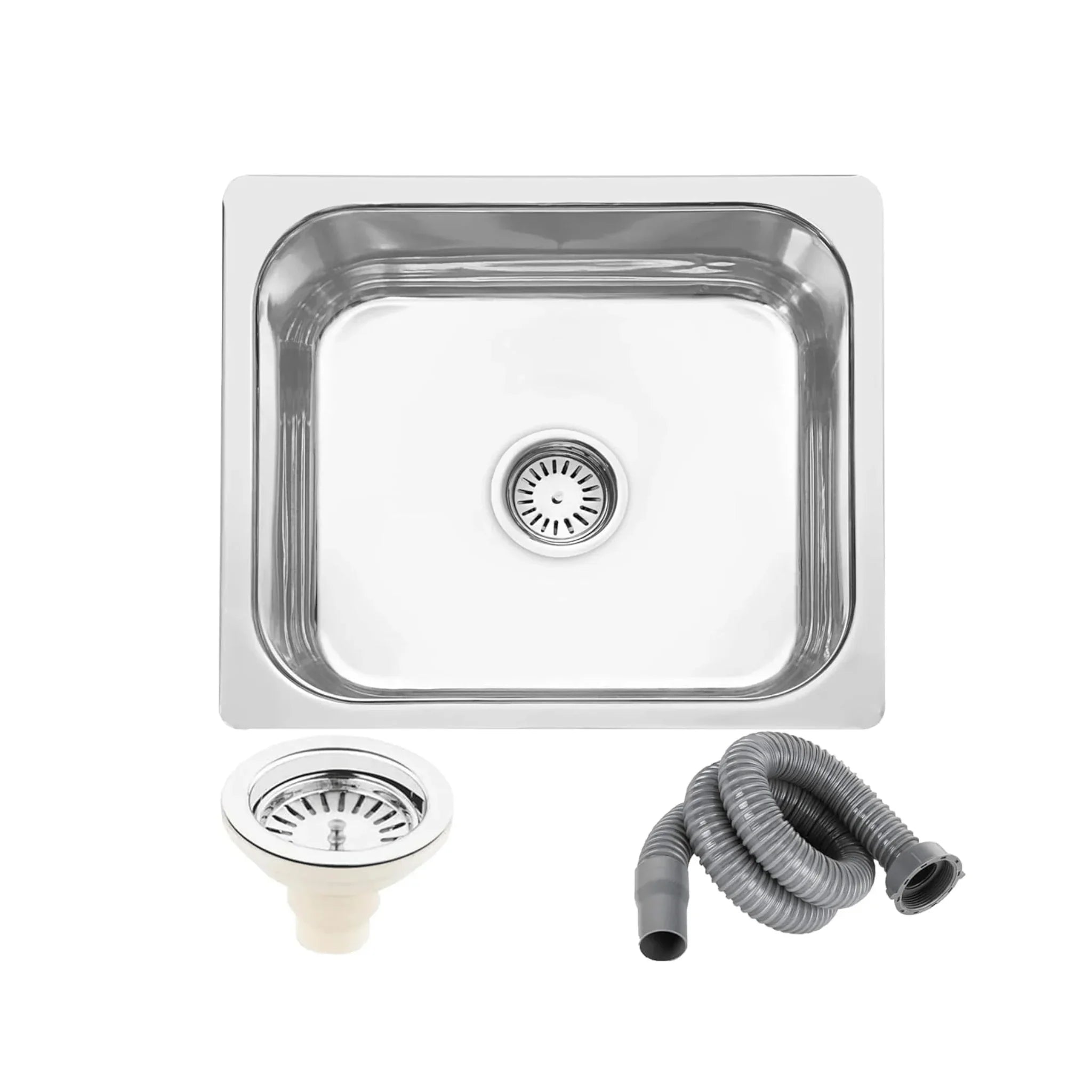 Fossa 18"X16"X09" Single Bowl Stainless Steel Kitchen Sink With SS Coupling Glossy Finish FIS - 001 J - Fossa Home