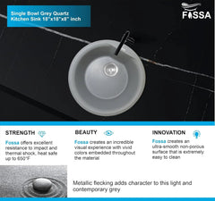 Fossa 18"x18"x08" Inch Round Bar Sink, Single Bowl Kitchen Sinks, Quartz German Engineered Technology Kitchen Sink Easy - to - Clean Sink for Outdoor Indoor Catering Restaurant Hospital (Grey) - Fossa Home