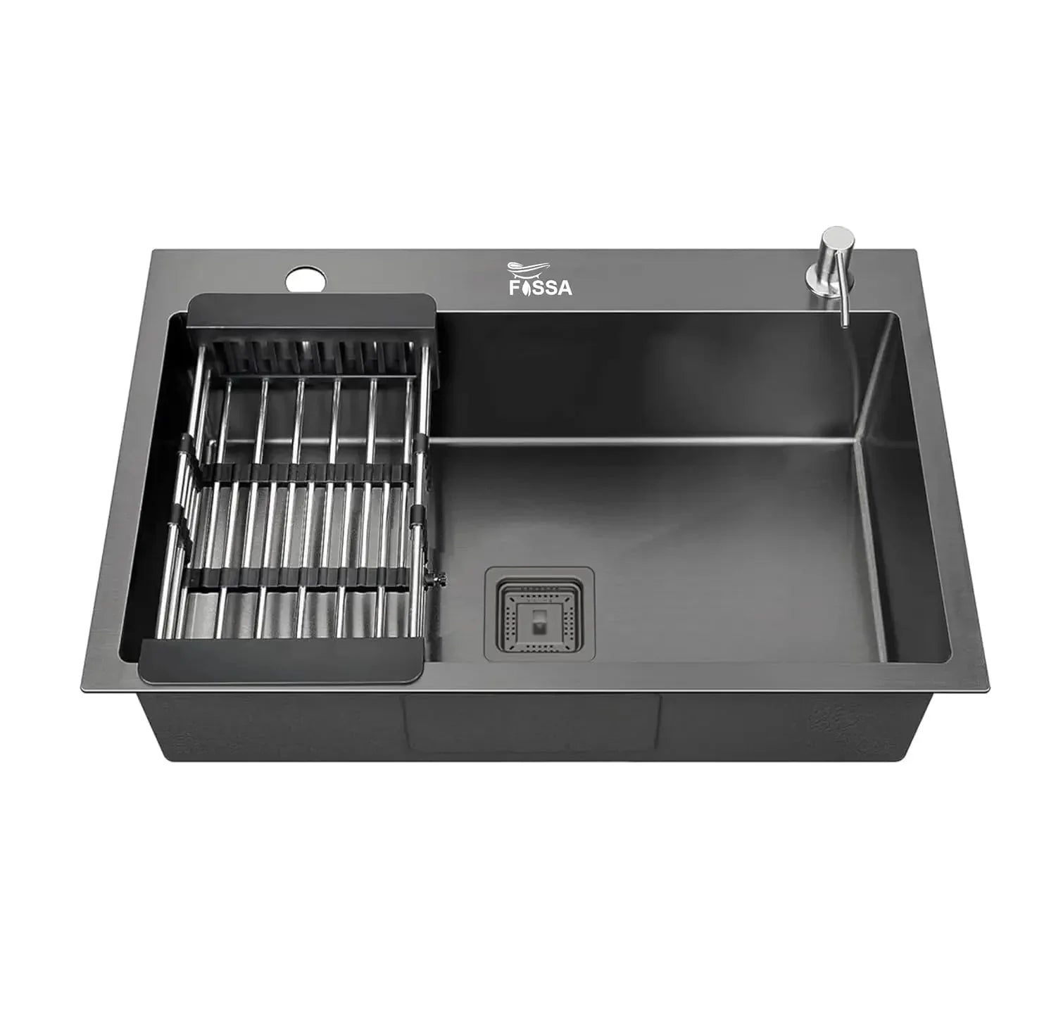 Fossa 24"x18"x10" Inch Single Bowl With Tap Hole 304 Grade Stainless Steel Handmade Kitchen Sink (Matte Finish) Black - Fossa Home
