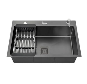304 Handmade (24 x 18 x 10) Inch Single Bowl Black with Side Tap Hole Stainless Steel Kitchen Sink - Fossa Home 