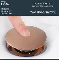 Fossa 3" Inch Brass Pop Up Waste Coupling with Smooth Push Button,Waste Coupling,Drain Out let System Pop up Full Threaded Waste Coupling (Copper) - Fossa Home