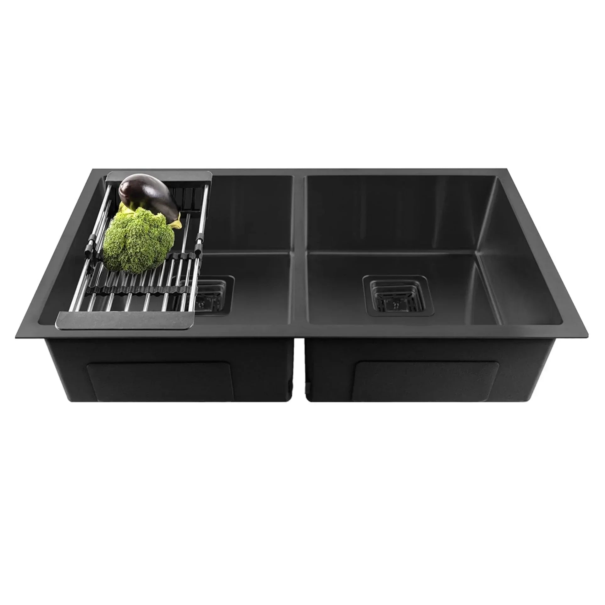 Fossa 45"x20"x10" Inch Double Bowl 304 Grade Honeycomb Embossed Kitchen Sink with Nano Coating (Black ) - Fossa Home