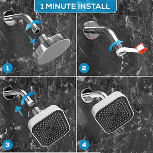 Fossa 4"x4" Square Alpha Wave Shower Head - High Pressure Rain - Luxury Design - 1 - Min Install - Easy Clean Adjustable for Your Bathroom Shower Heads Chrome Finish (Without Arm) - Fossa Home